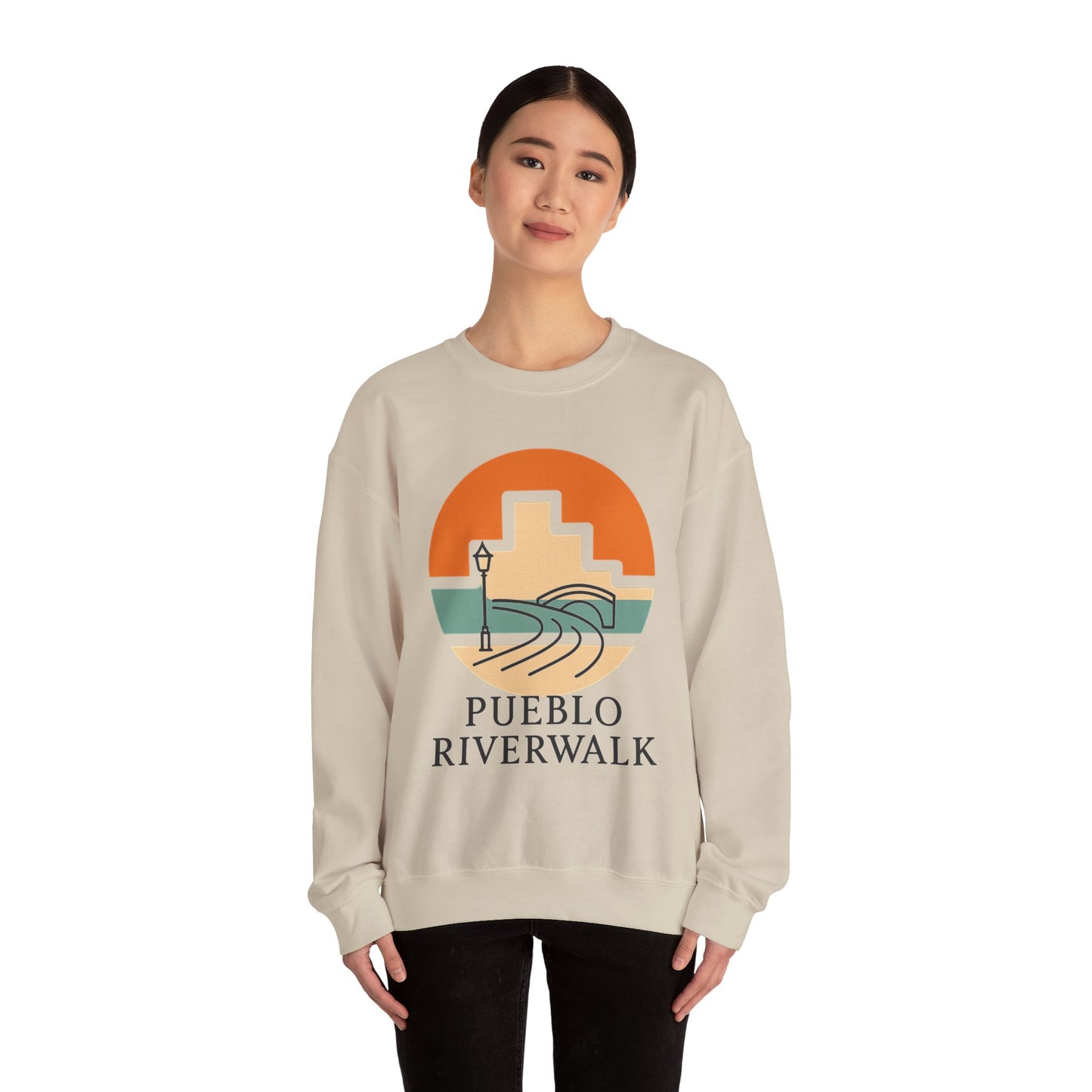 Crewneck Sweatshirt – Pueblo Riverwalk (Sand & Sport Grey)