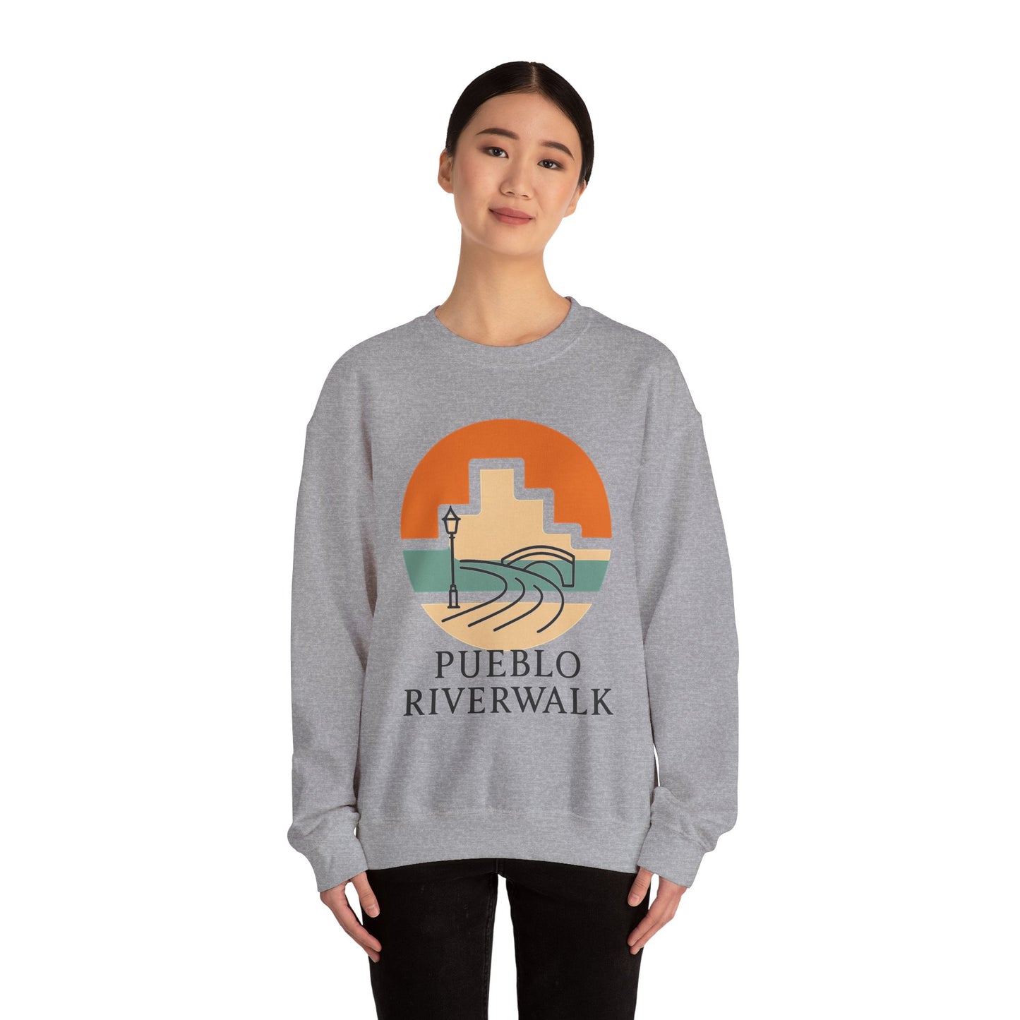 Crewneck Sweatshirt – Pueblo Riverwalk (Sand & Sport Grey)